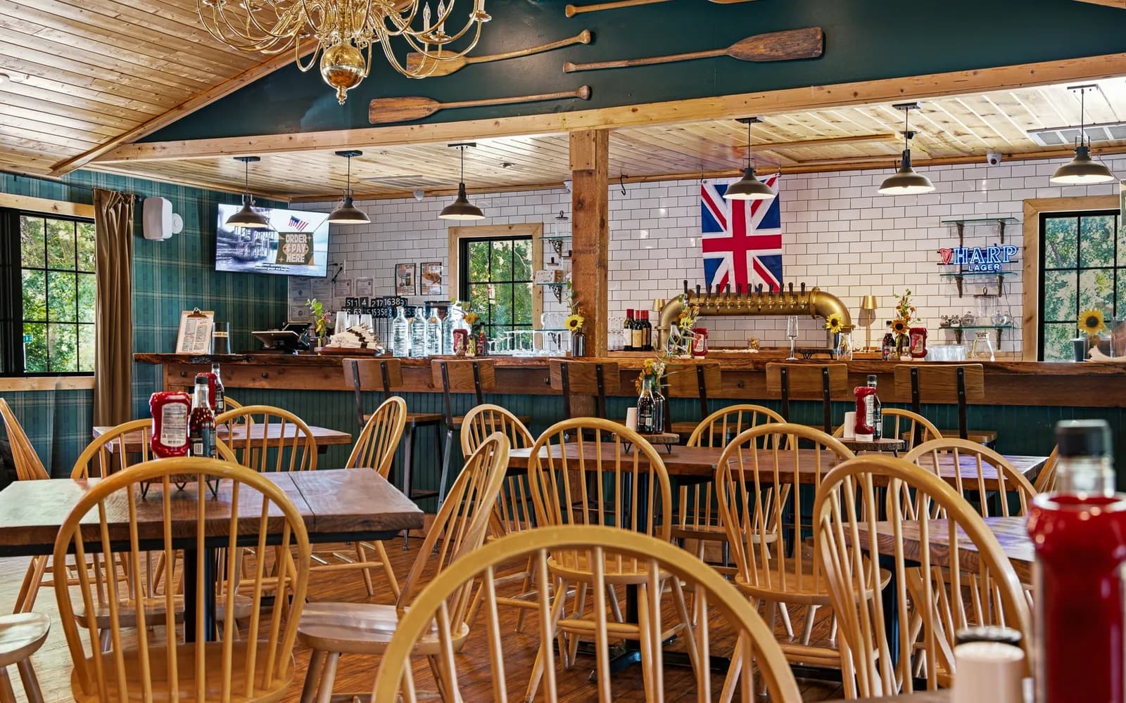 The Oxbow interior — Union Jack over the bar