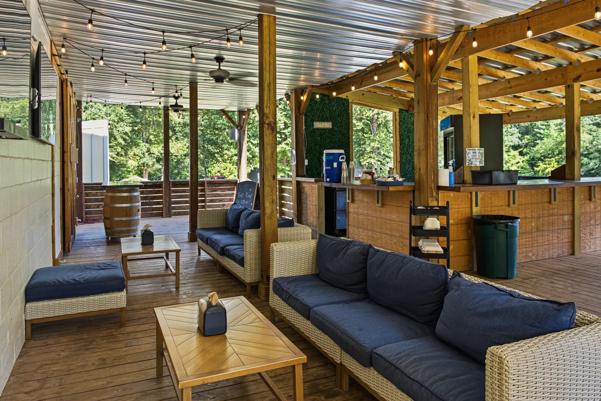 Booth seating and warm lighting
